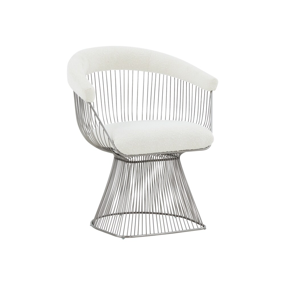 Modrest Chandler Modern White Shepra and Matte Silver Dining Chair