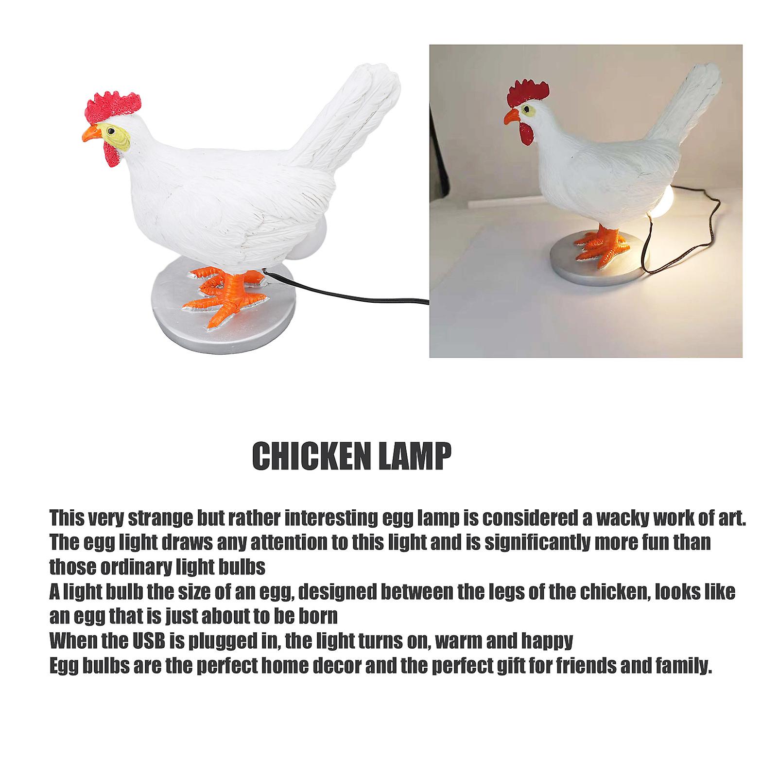 Resin Chicken Egg Night Light With Usb Funny Hen Laying Lamp16cm/6.3 Inches， Height Is About 14.5cm/5.7 Inches.