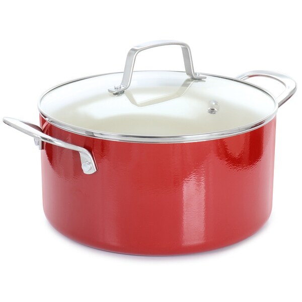 10 Piece Enameled Heavy Gauge Aluminum Ceramic Nonstick Cookware Set in Red