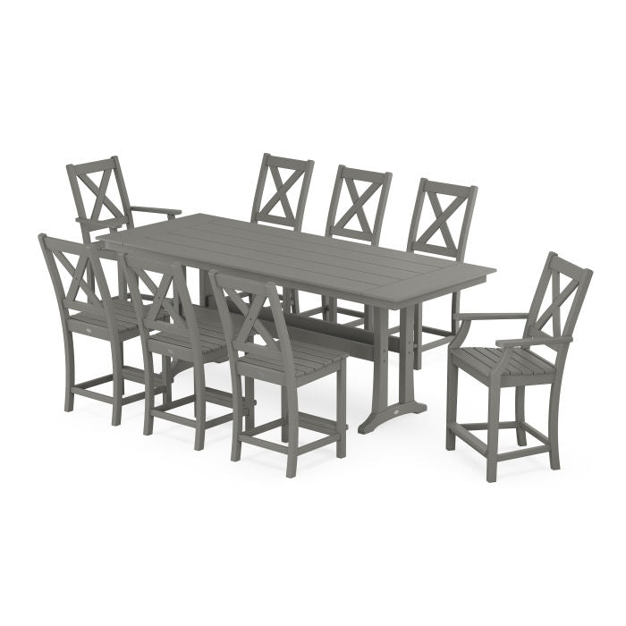 Polywood Braxton 9-Piece Farmhouse Counter Set with Trestle Legs PWS1895-1