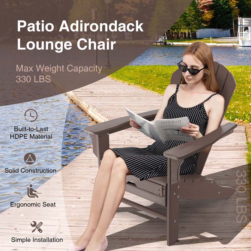 HDPE Adirondack Chair with Retractable Ottoman, Outdoor Chaise Lounge Chair for Lawn Pool Deck