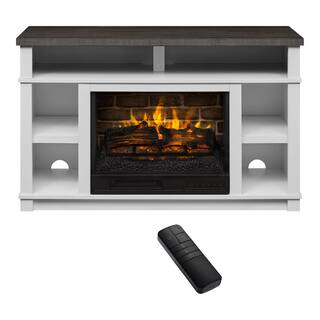 StyleWell Maynard 48 in. Freestanding Electric Fireplace TV Stand in White with Cappuccino Ash Grain Top HDFP48-56AE