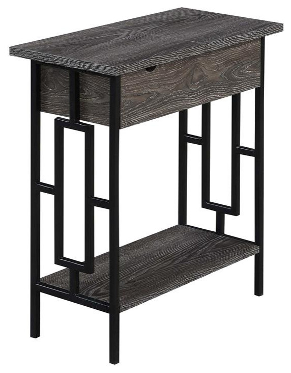 Town Square Flip Top End Table with Charging Station in Weathered Gray Wood   Industrial   Side Tables And End Tables   by Homesquare  Houzz