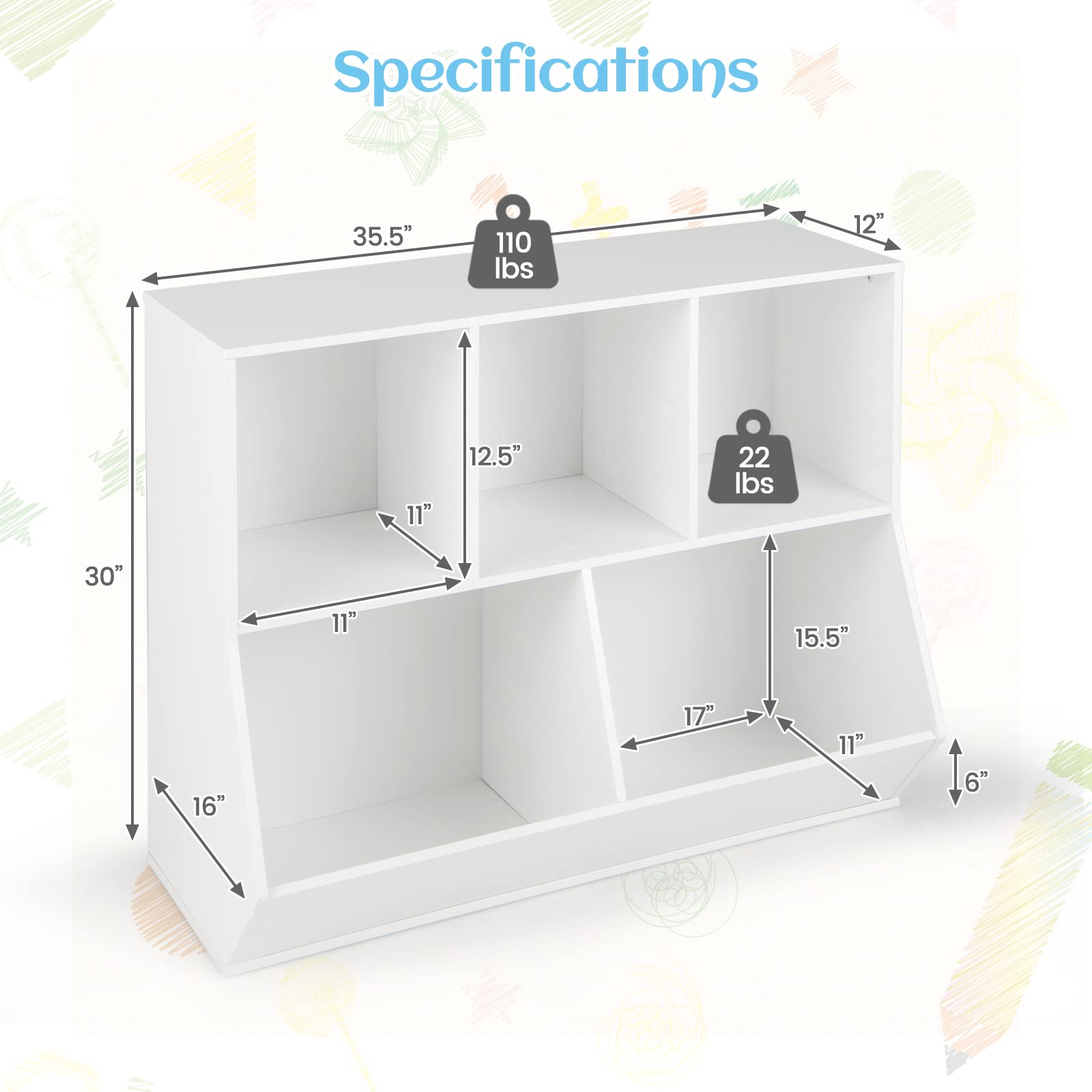 Costzon Toy Organizers and Storage with Bookshelf, Wooden 5 Cubby Children's Book Shelf Toy Storage Cabinet