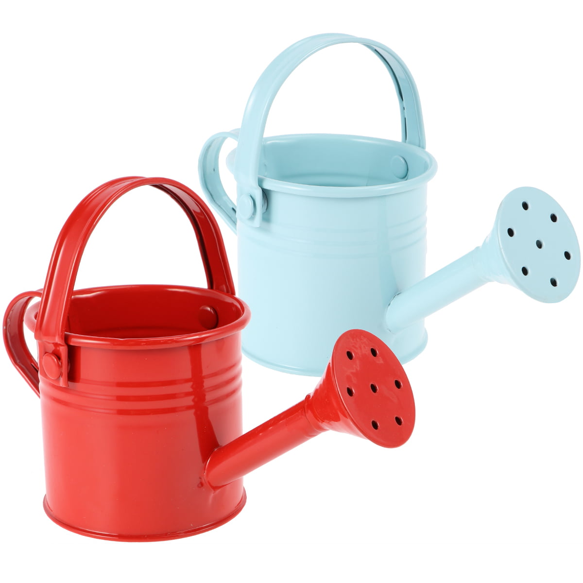 HEMOTON 2pcs Creative Watering Tin Simple Watering Pot Durable Iron Sprinkling Kettle Portable Can for Plants Flower (Red and Light Blue)