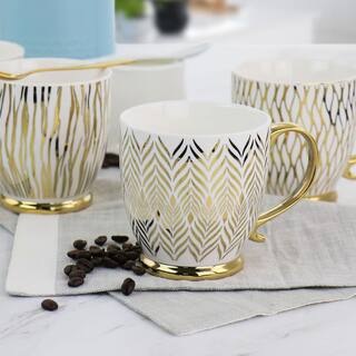 GIBSON HOME Gold Fin. 4-Piece 16.7 oz. Gold Electroplated Fine Ceramic Mug Set 985117541M