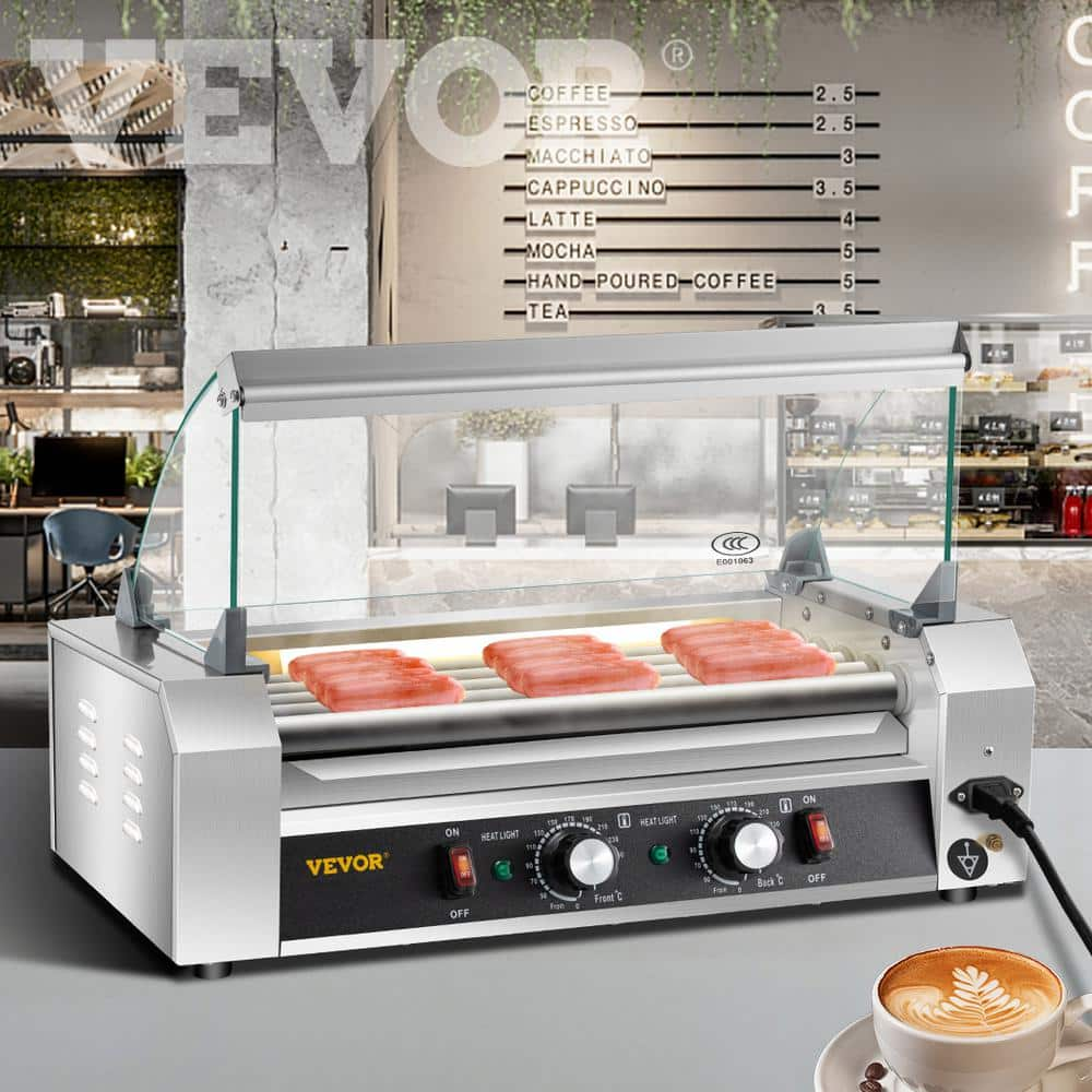 VEVOR 750 W Stainless Steel Sausage Grill Cooker Hot Dog Roller 12 Hot Dog Capacity 5-Rollers with Cover Indoor Grills,Silver GYGRGJBX5110V4NFHV1