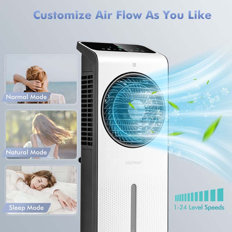 Portable Evaporative Air Cooler, 3-in-1 Swamp Cooler with Fan & Humidifier, 360° Rotating Fan Blade, 12H Timer