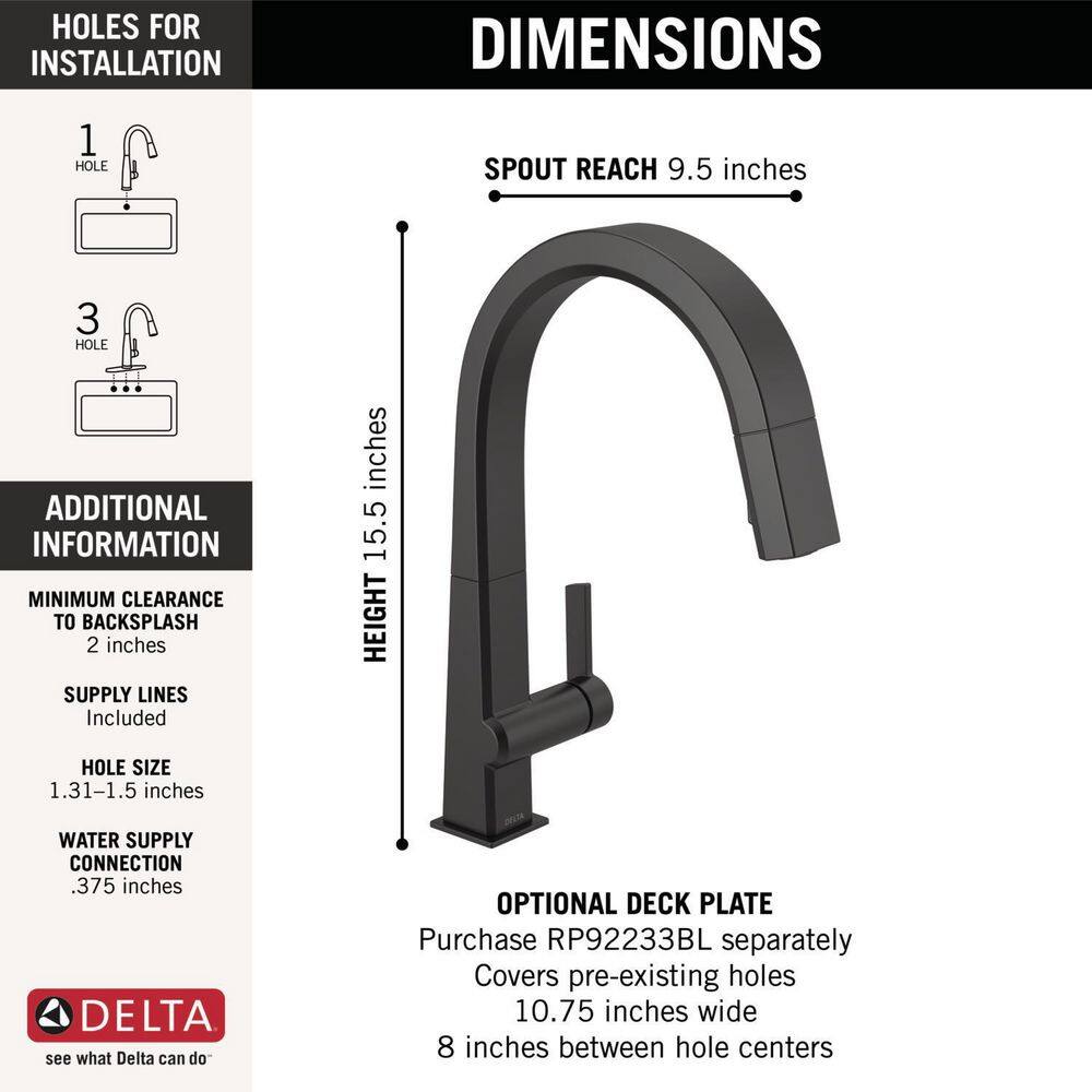 Delta Pivotal Single-Handle Pull-Down Sprayer Kitchen Faucet in Matte Black 9193-BL-DST