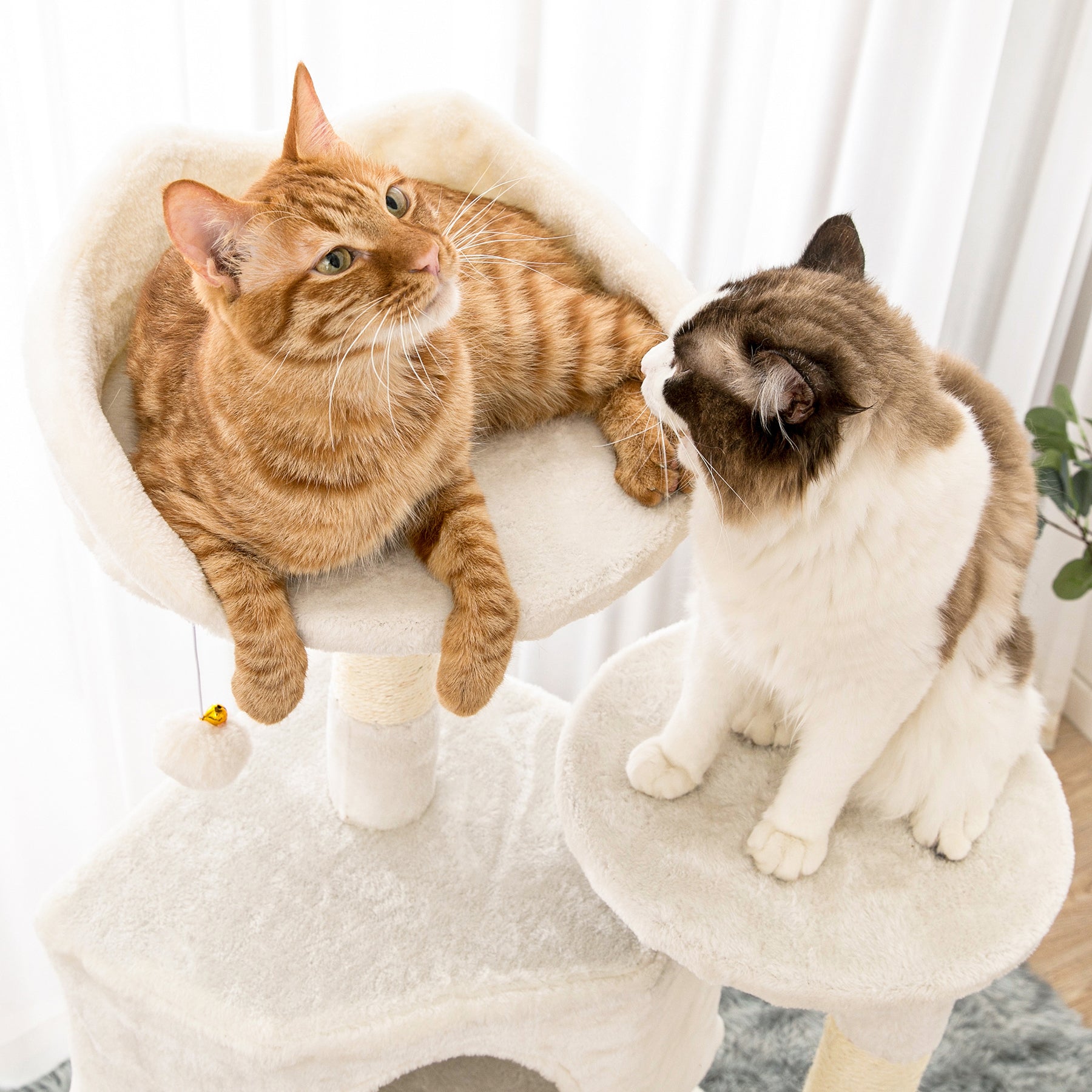 Quuzee 51.6-in Cat Tree Tower with Double Condo,Scratching Post Hammock, Beige