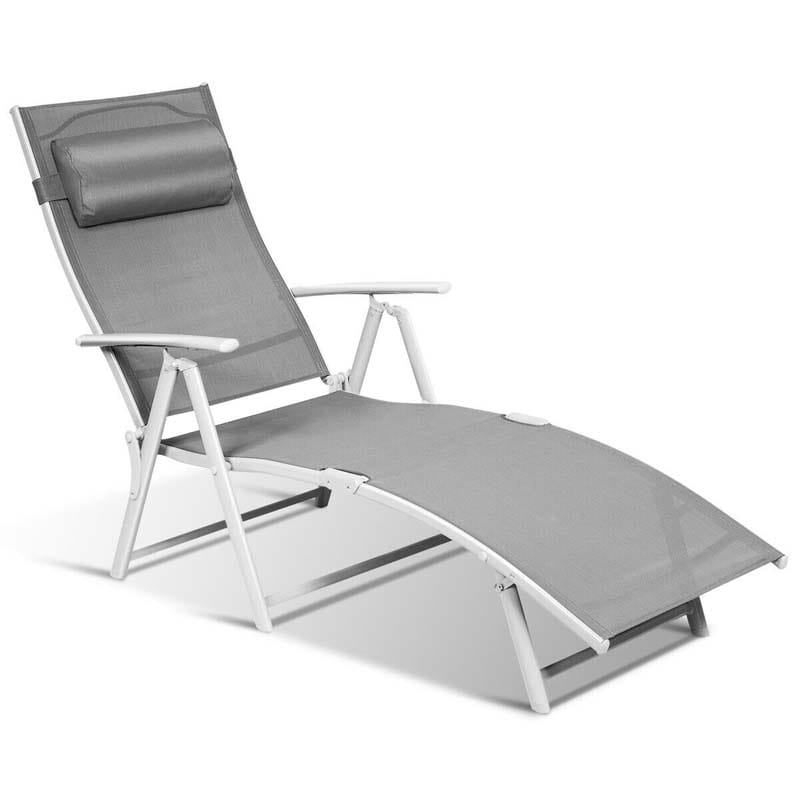 7-Position Folding Outdoor Chaise Lounge Chair, Lightweight Patio Pool Chair Sun Lounger with Cushion & Pillow