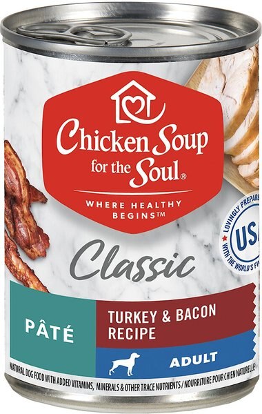 Chicken Soup for the Soul Classic Pate Turkey and Bacon Recipe Canned Dog Food， 13-oz， case of 12