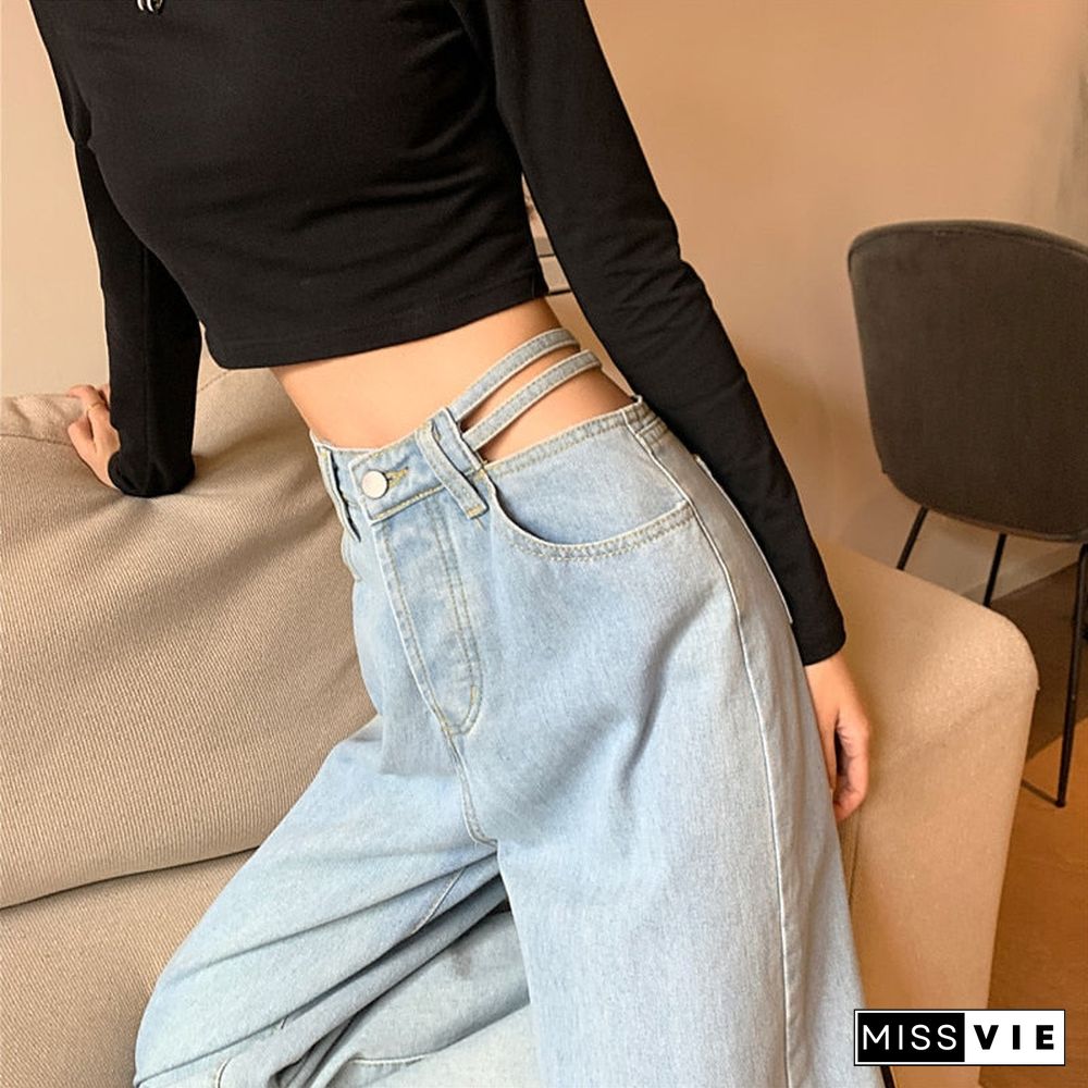 Woman Jeans High Waist Clothes Wide Leg Denim Clothing Blue Streetwear Vintage Quality Fashion Harajuku Straight Pants