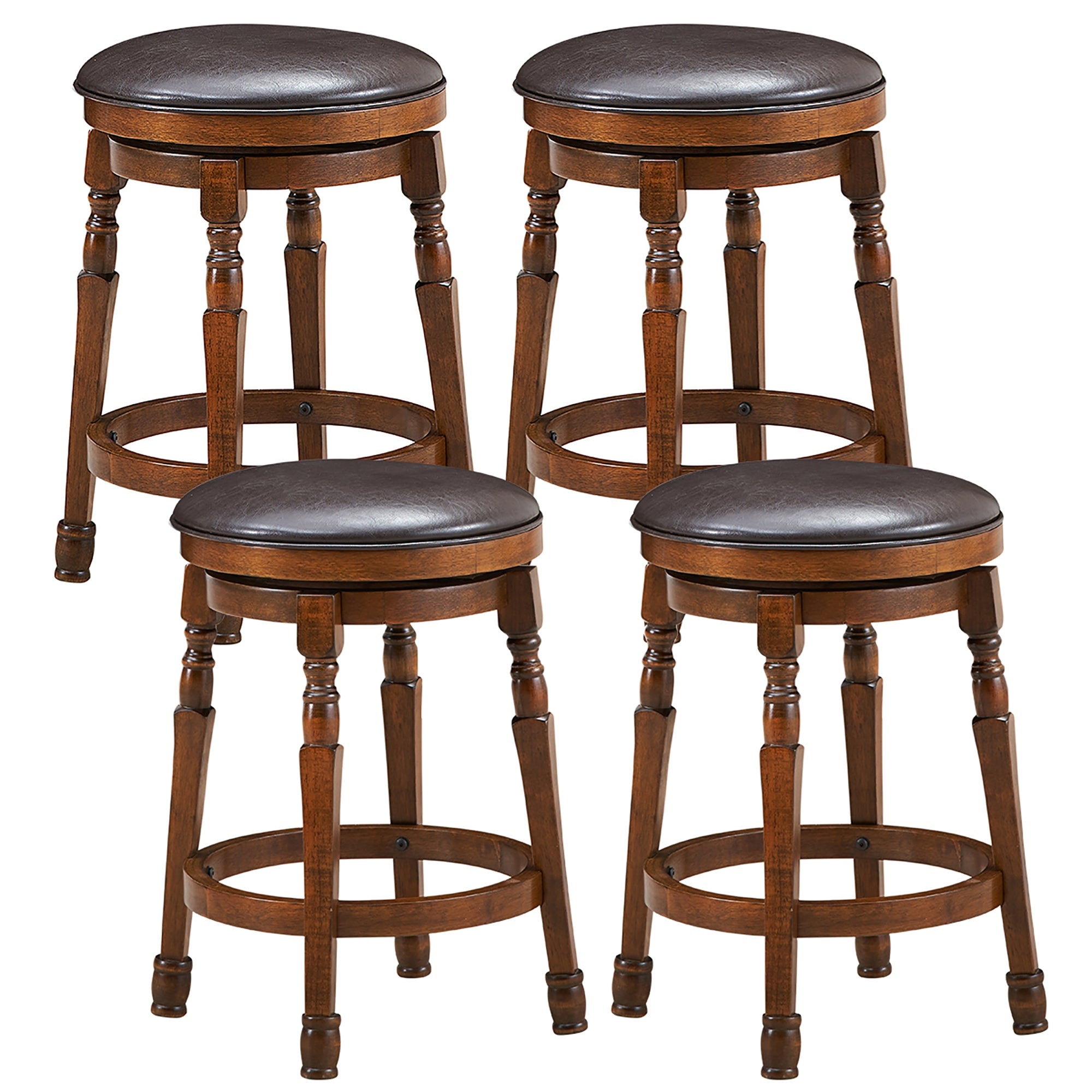 Costway Set of 4 24'' Swivel Bar Stool Leather Padded Dining Kitchen