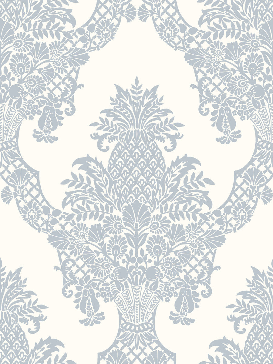 Pineapple Plantation Wallpaper in Perwinkle/White from Damask Resource Library