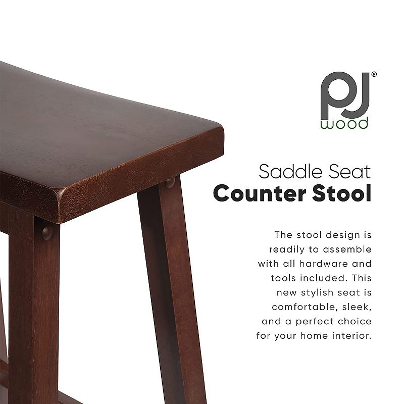 PJ Wood Classic Saddle-Seat 24 Tall Kitchen Counter Stools， Walnut， (Set of 2)