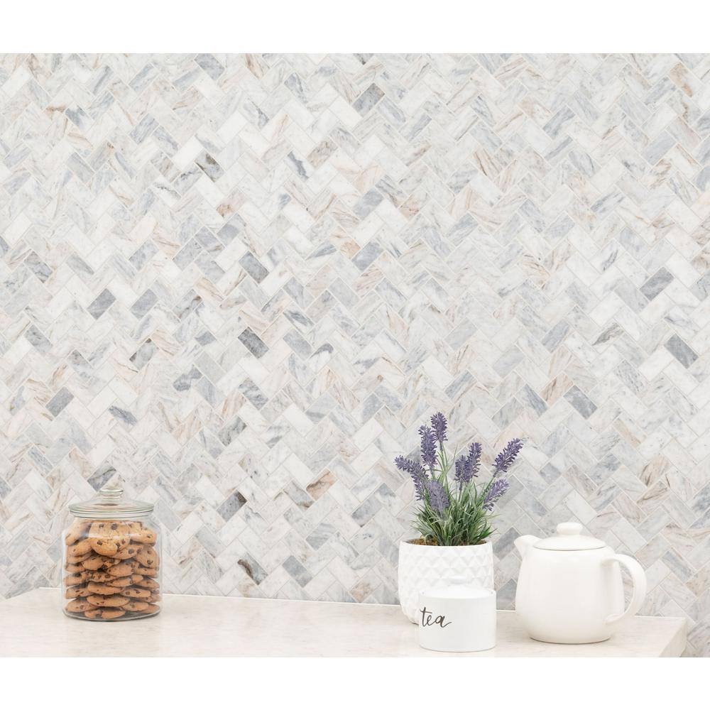 MSI Capri Blue Herringbone 11.63 in. x 11.63 in. x 10mm Honed Mosaic Marble Floor and Wall Tile (0.94 sq. ft.Each) CAPBLU-HBH