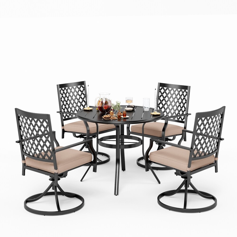 MFSTUDIO 5 Piece Outdoor Patio Dining Set  4 Swivel Armrest Chairs with Cushions and 37.8\