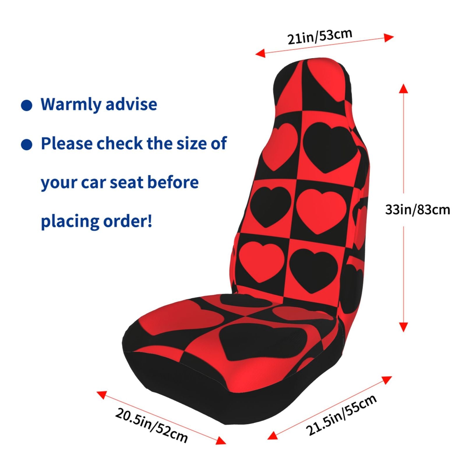 TEQUAN Front Seat Covers， Romantic Red Black Heart Love Pattern 2 Piece Car Seat Cover Fit Most Car SUV Truck Van