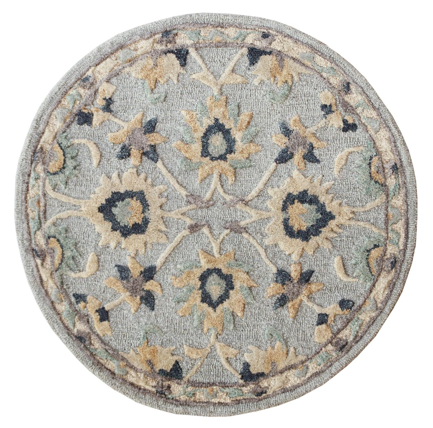 Ox Bay Traditional Floral Filigree Area Rug 38242 Round Blue