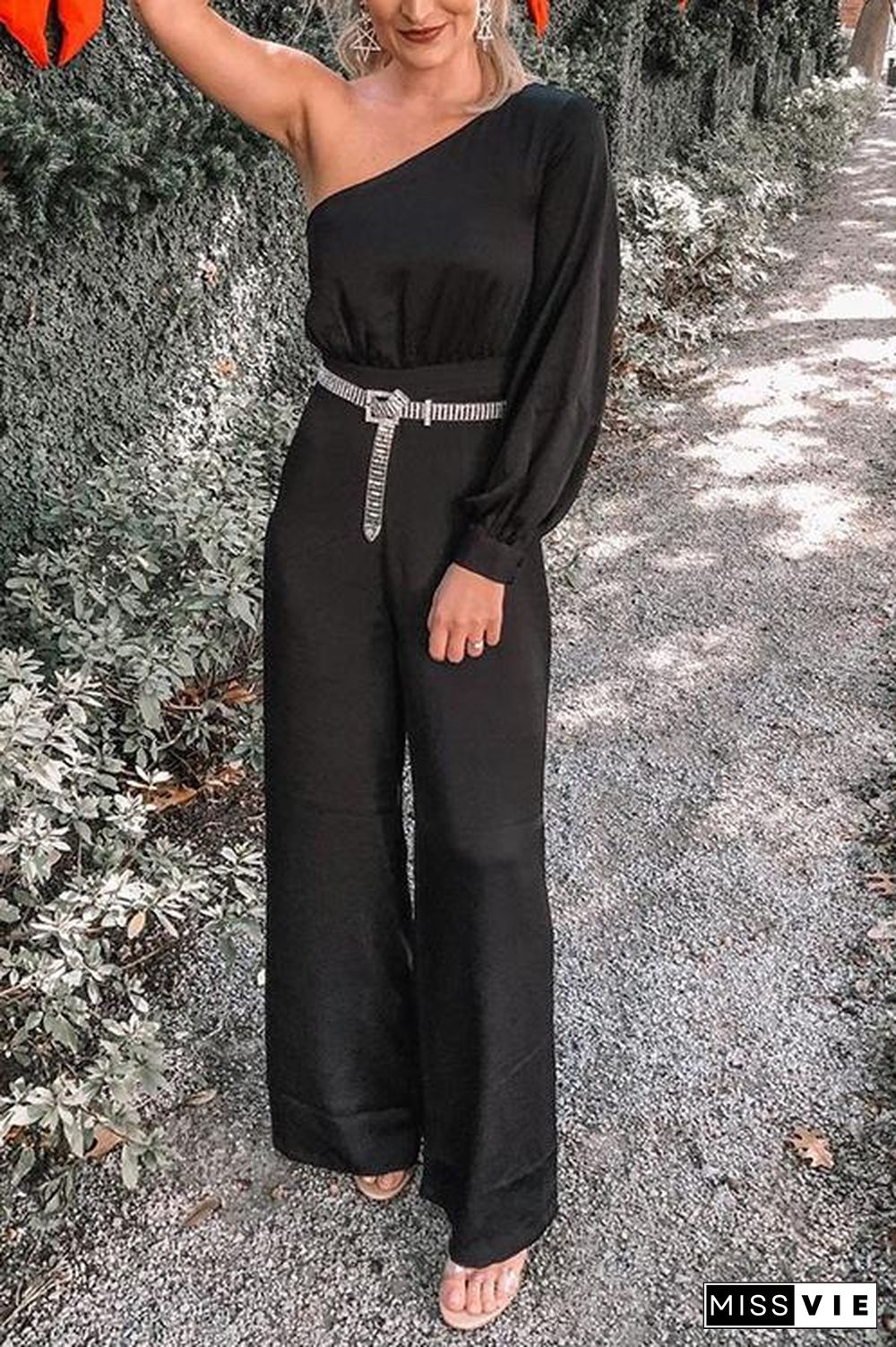 One Shoulder Split Sleeve Jumpsuit