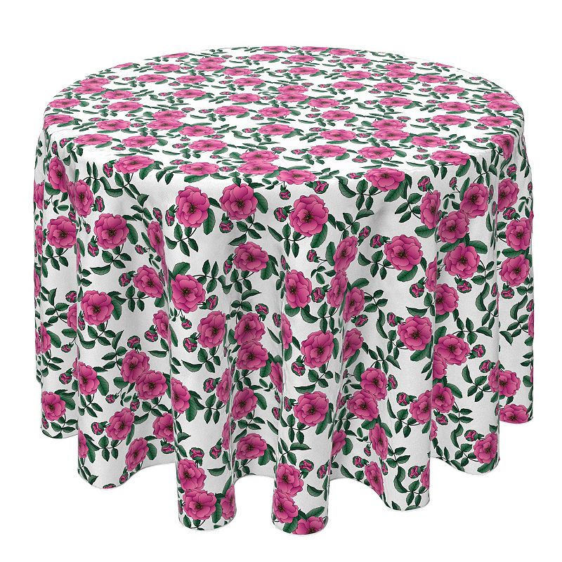 Round Tablecloth， 100% Cotton， 60 Round， Summer Garden Flowers