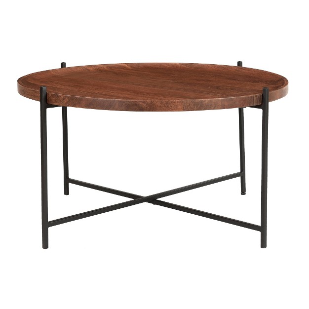 Huntley Contemporary Round Tray Top Coffee Table Brown black Treasure Trove Accents