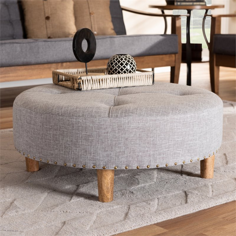 Baxton Studio Vinet Tufted Fabric and Wood Coffee Table Ottoman in Light Gray   Midcentury   Footstools And Ottomans   by HedgeApple  Houzz