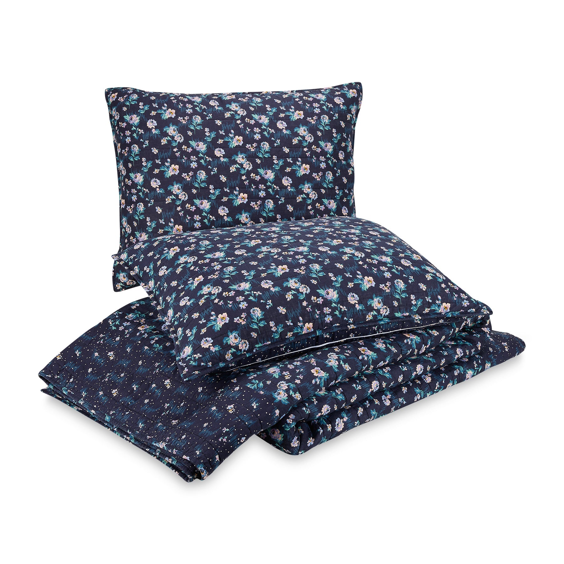 Navy Garden Quilt Set, Full - Queen