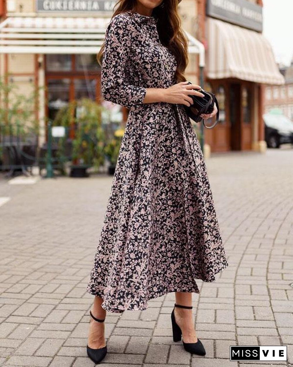 Spring Summer Button Bandage Waist Print Shirt Dresses With Belt