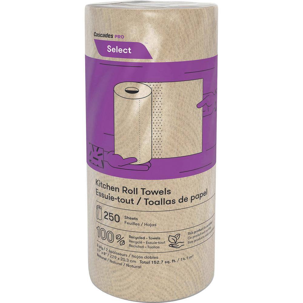 Cascades PRO Natural 100% Recycled 2-Ply Paper Towel Roll (250-Sheets per Roll 12-Rolls per Pack) CSDK251