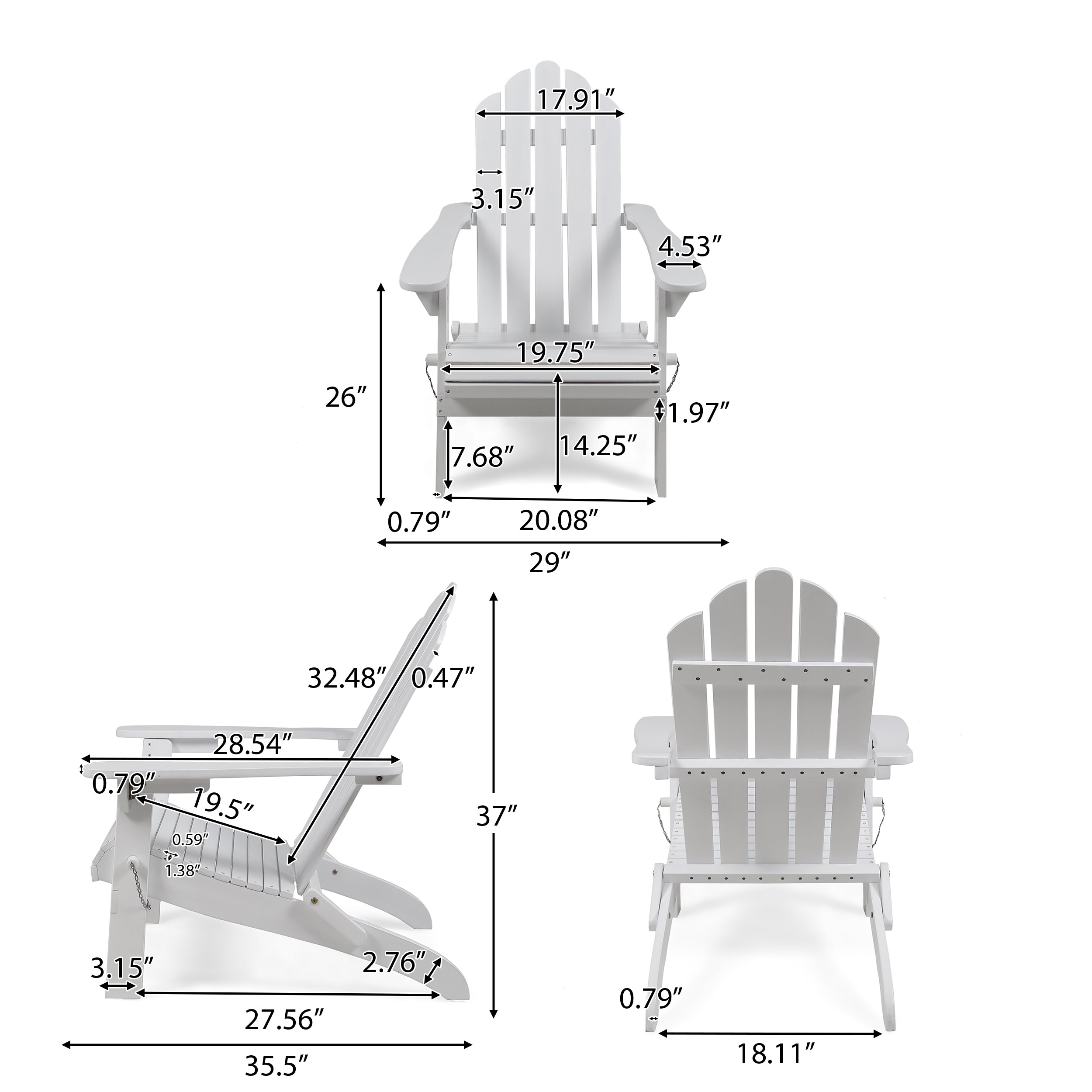 Cara Outdoor Acacia Wood Foldable Adirondack Chairs, Set of 2