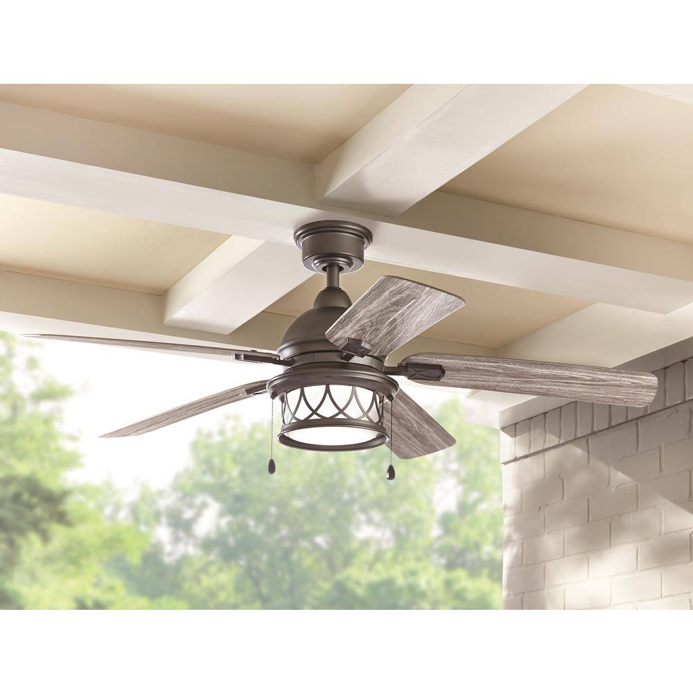 Home Decorators Collection Artshire 52 in. Integrated LED IndoorOutdoor Natural Iron Ceiling Fan with Light Kit AM456-NI