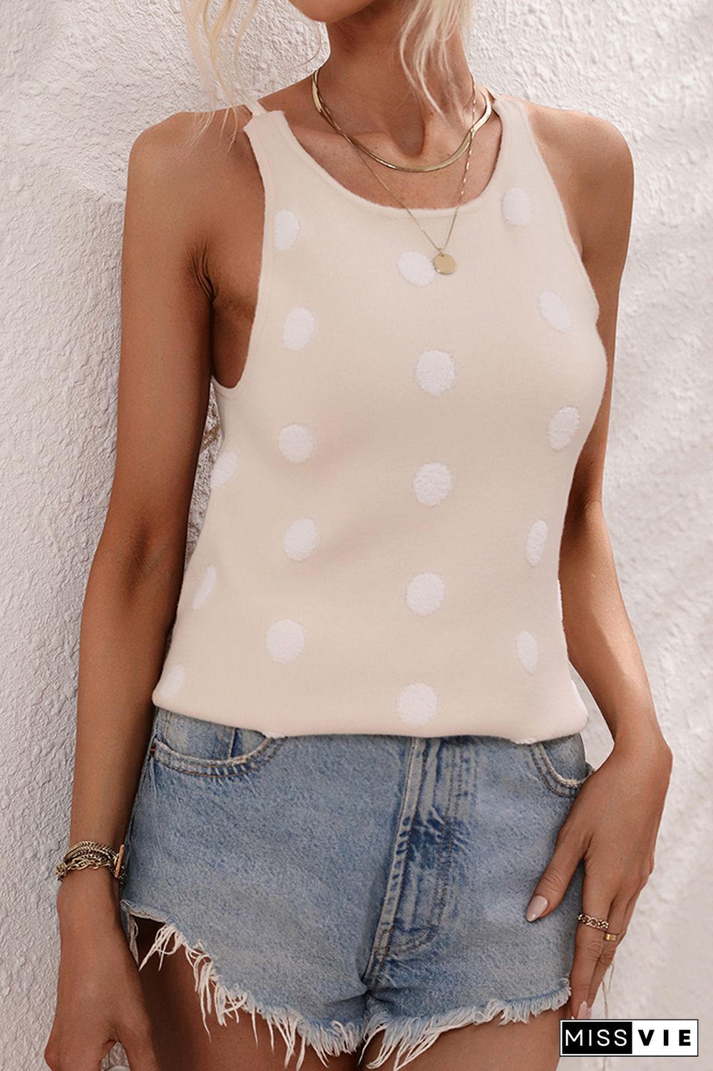 Sleeveless Polka Dot Knitting Tank Top