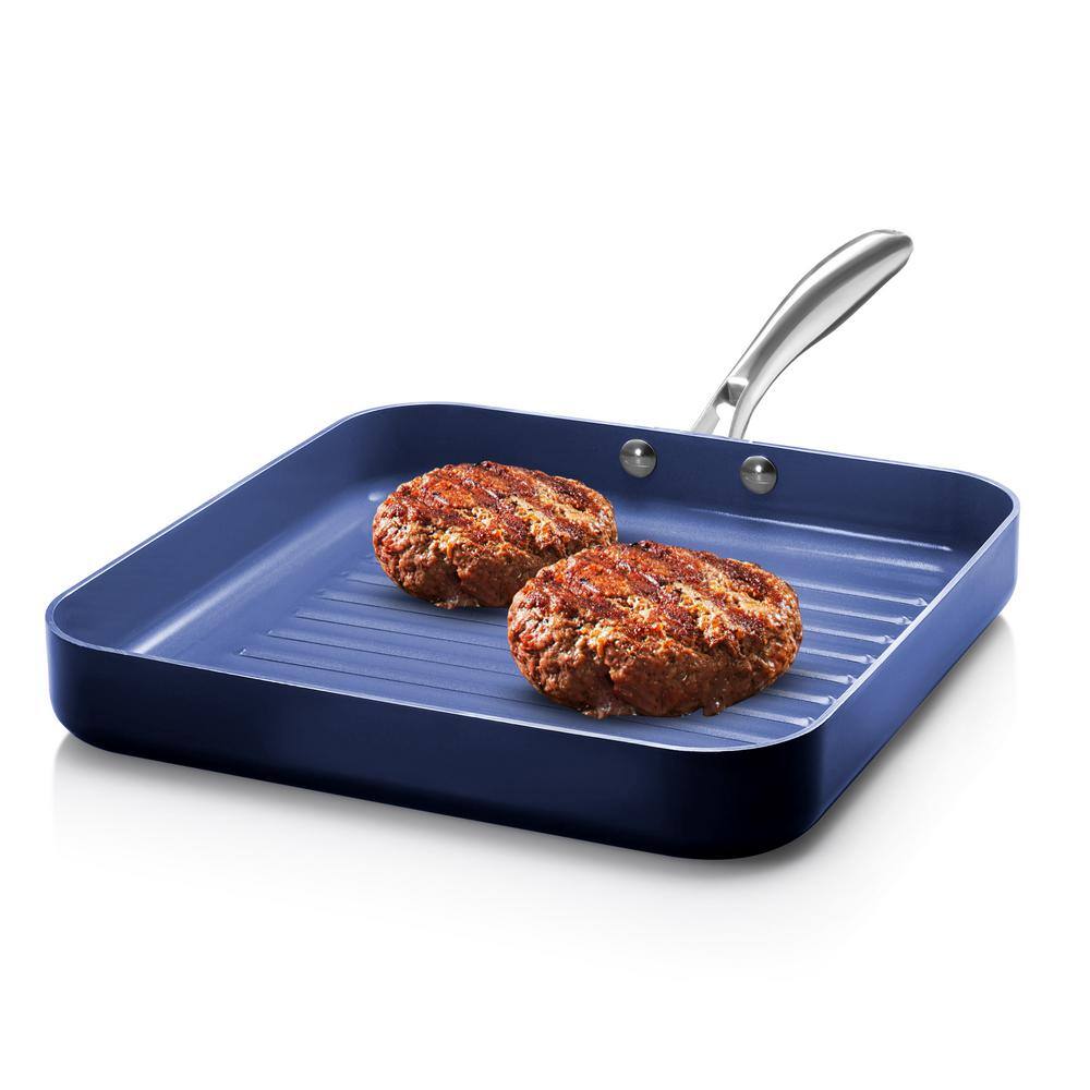 GRANITESTONE Classic Blue 10.5 in. Aluminum Ultra-Durable Non-Stick Diamond Infused Grill Pan 7029