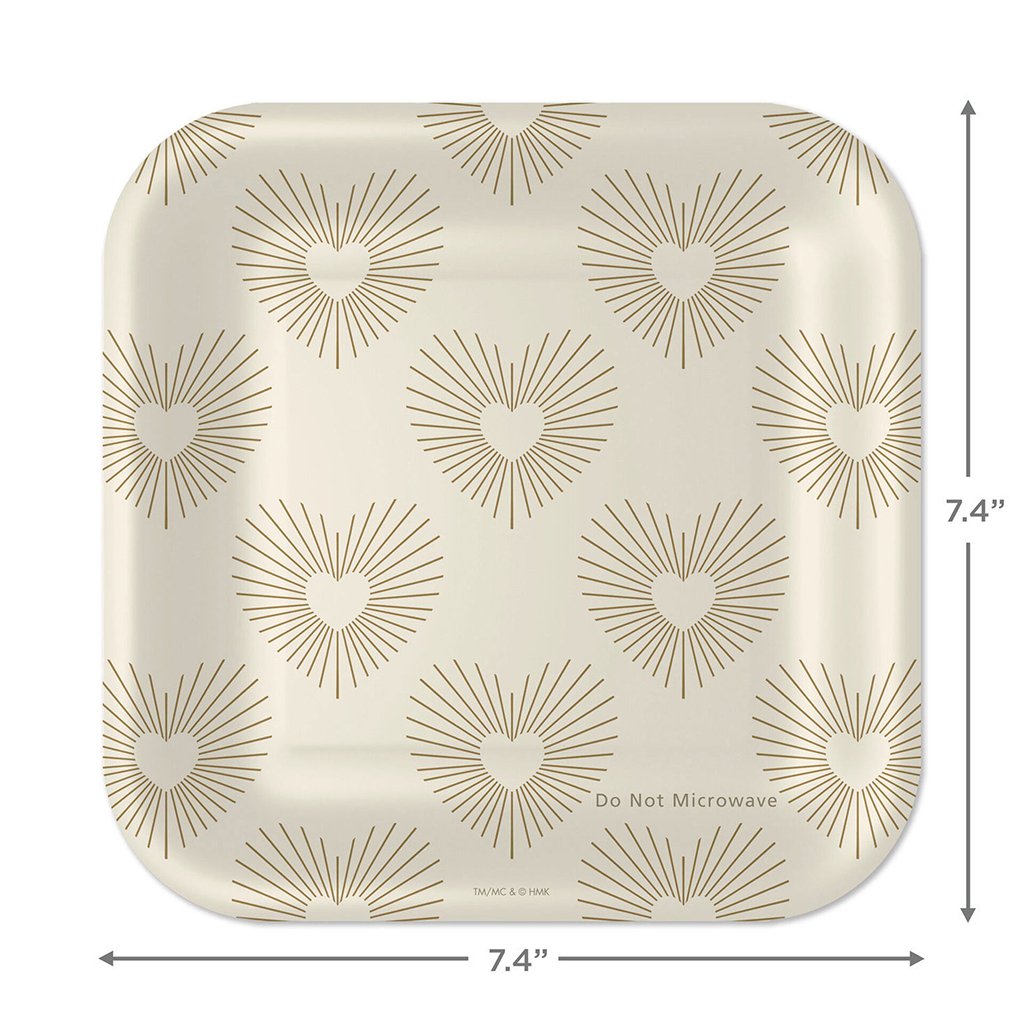 Hallmark  Gold Hearts on Ivory Square Dessert Plates, Set of 8