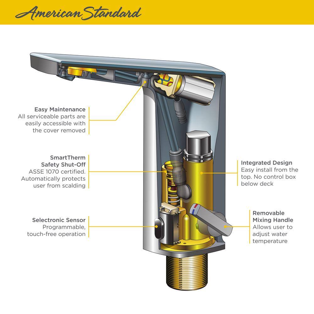 American Standard Paradigm Base Model AC Powered Single Hole Touchless Bathroom Faucet with Above-Deck Mixing 0.5 GPM in Polished Chrome 702B205.002