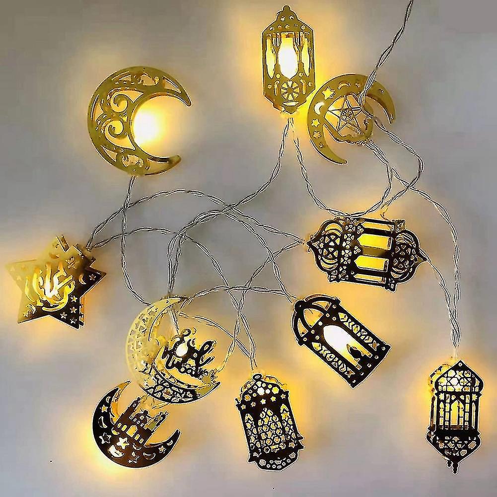 10 Led Gold Ramadan Decorations Eid Decor Star Moon Lantern Ramadan Lights Battery Operated， Ramadan