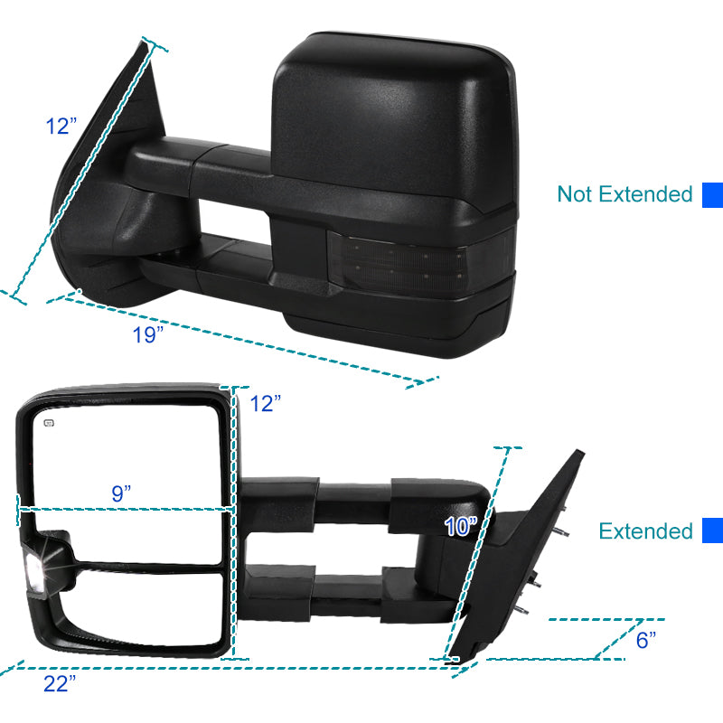 Spec-D Tuning Facelift Style Smoke Led Signal Power + Heated Towing Mirrors Compatible with Chevy Silverado GMC Sierra 2007-2013