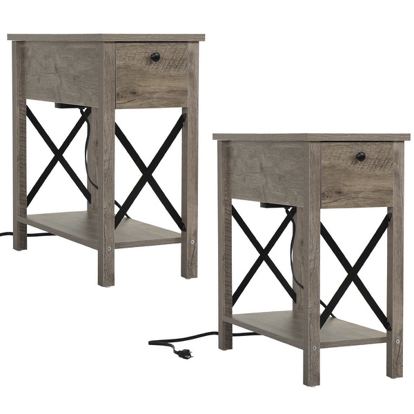 Flip Top End Table Side Table with Charge Station (Set of 2)