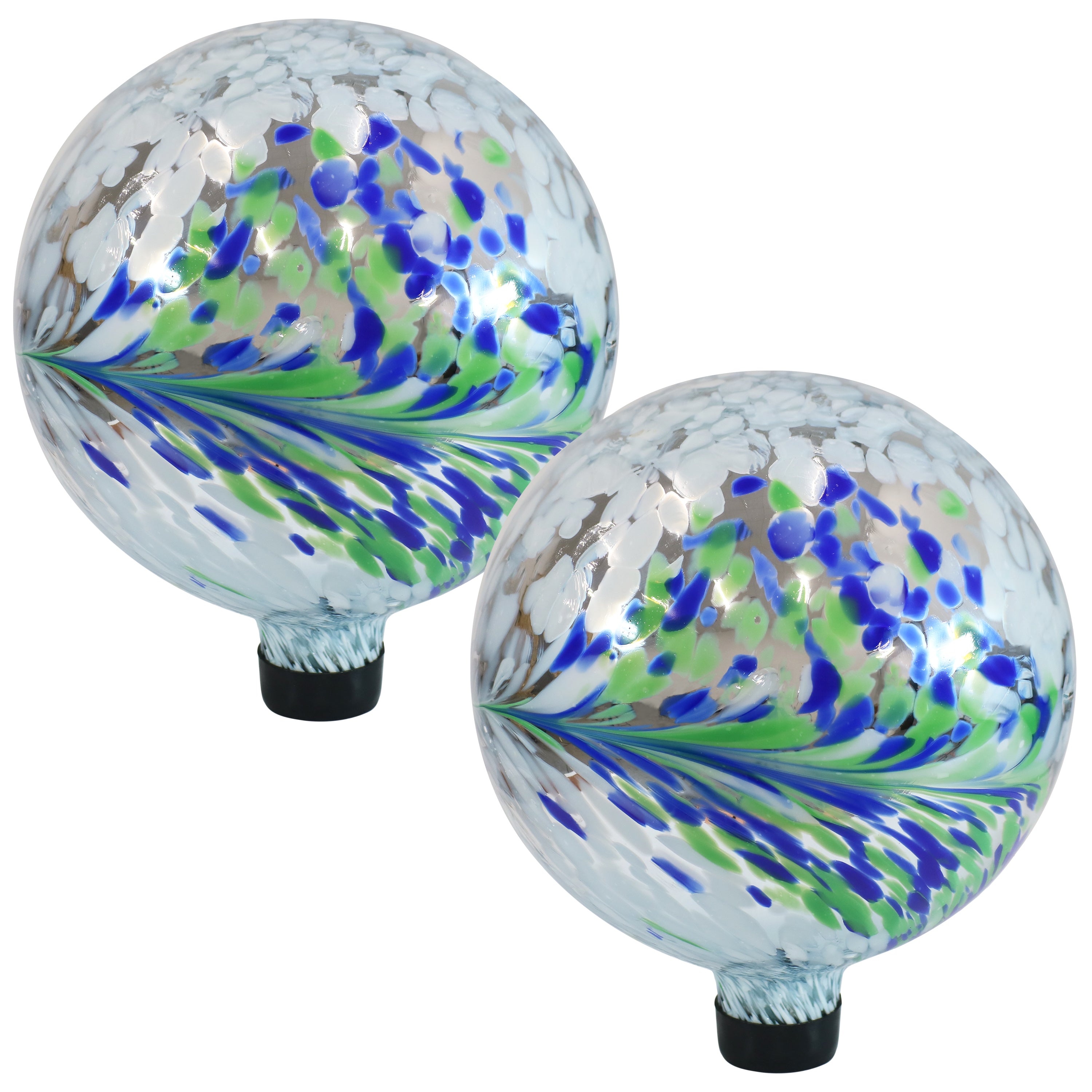 Sunnydaze Floral Spring Splash Gazing Globe - 10" Diameter - White, Blue, and Green