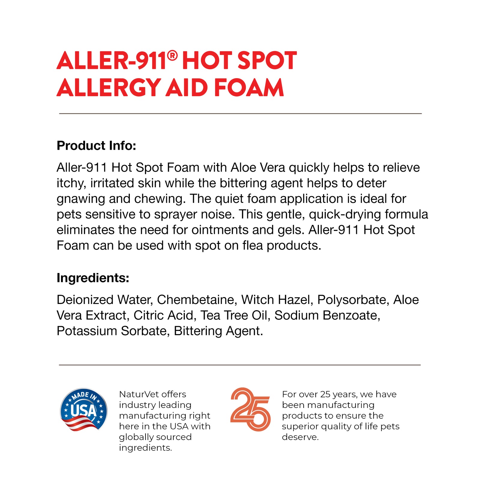 NaturVet Aller911 Hot Spot Allergy Aid Foam for Dogs and Cats