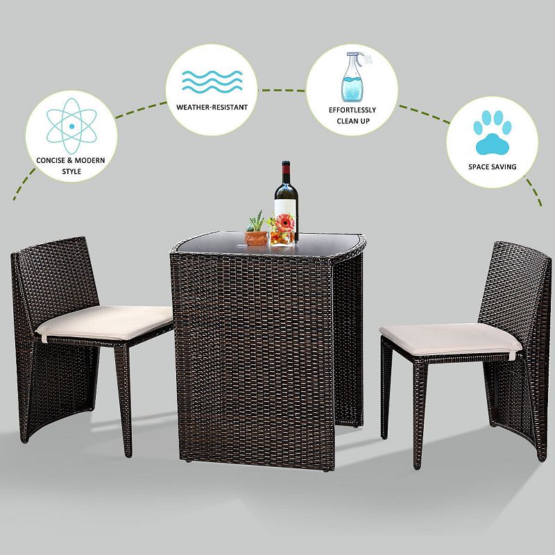 3 Pieces Cushioned Wicker Patio Bistro Set