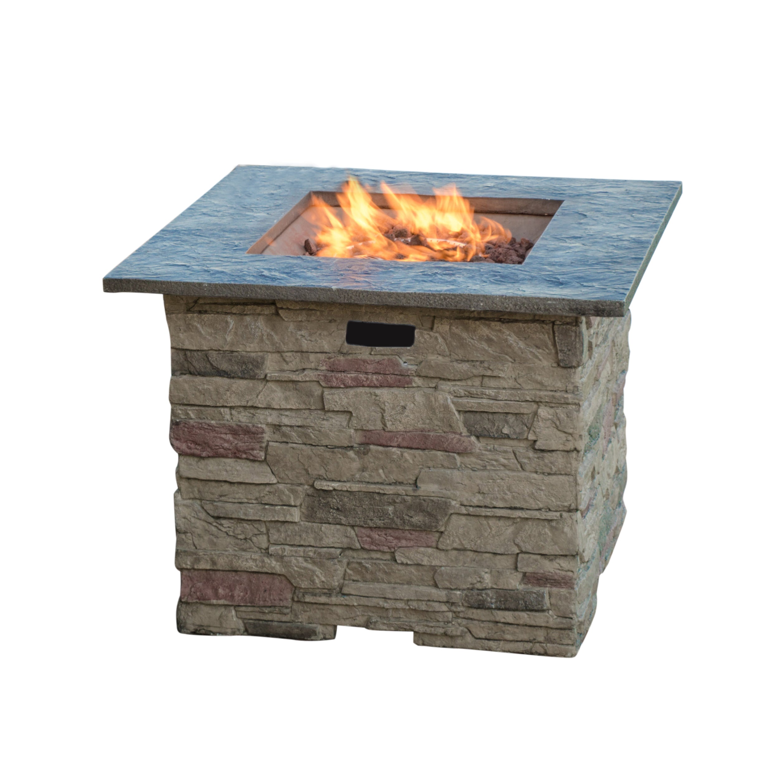 Heritage 32-inch Stone Square MGO Fire Pit - 40,000 BTU