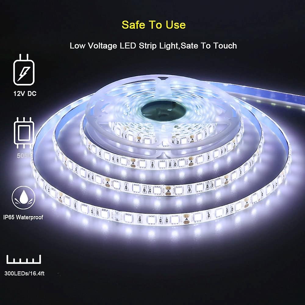 2v Led Strip Cool White 6500k， 5 Meters Flexible 300 Leds 5050 Smd Ip65 Waterproof Led Strip