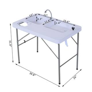 Outsunny 40 in. Portable Folding Easy-Clean Camping Dish Sink with Faucet and 2 Water Basins for Backyard Parties and Events A20-033