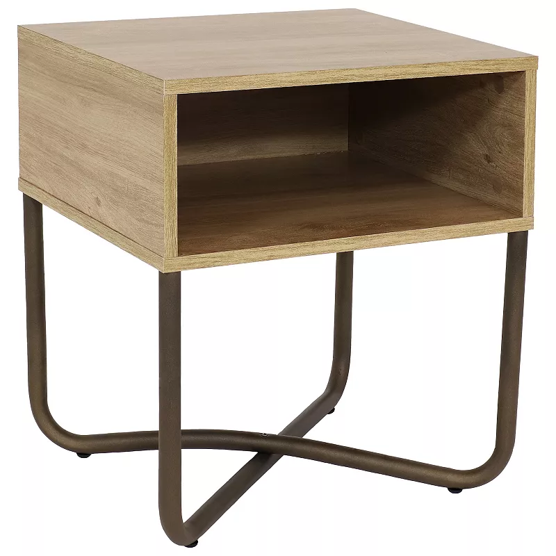 Sunnydaze Industrial-Style MDP Side Table with Shelf - Brown - 19.75 in