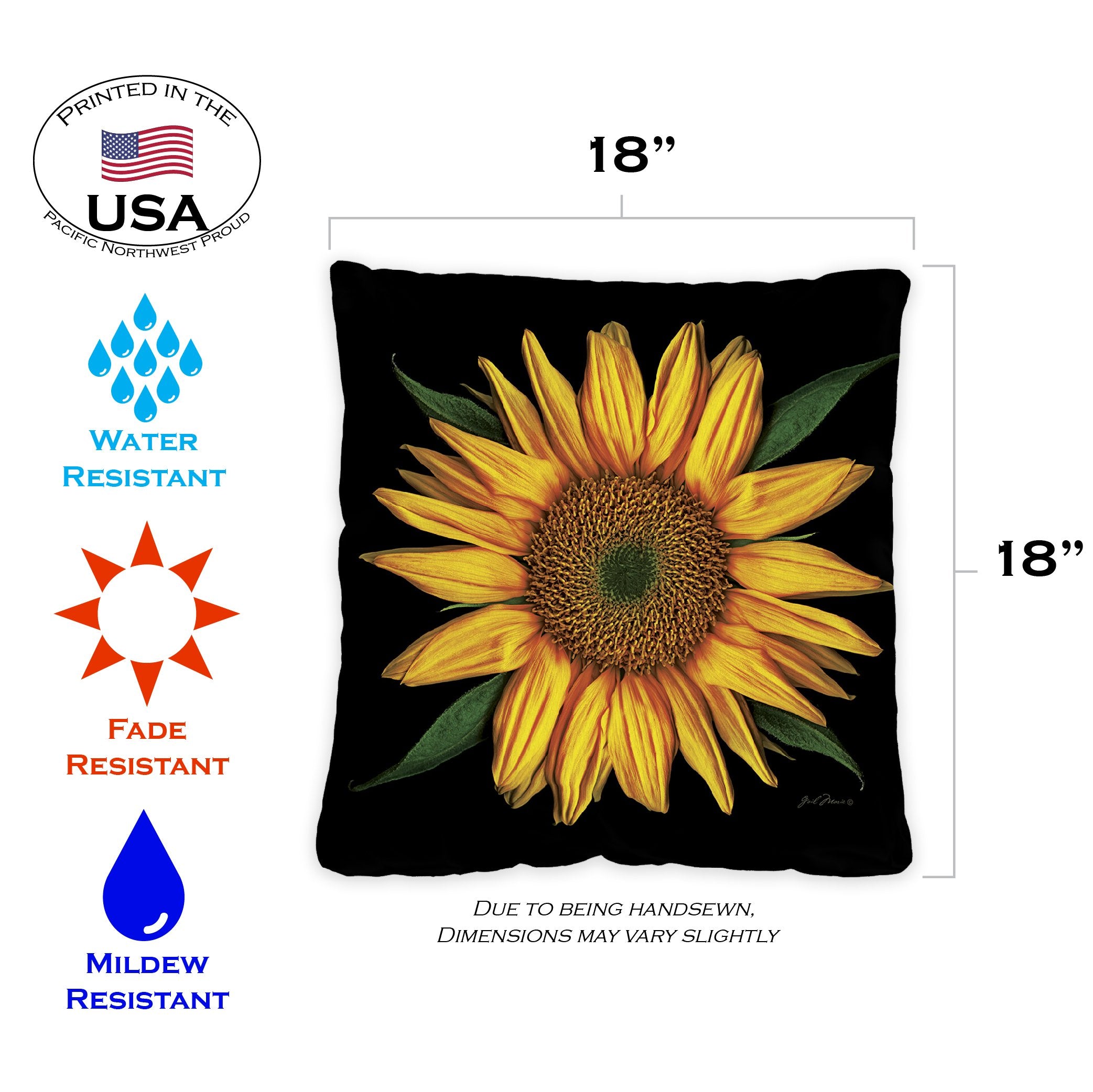 Toland Home Garden Set of 2 Sunflowers On Black Spring Pillow Covers 18x18 Inch Flower Throw Pillows