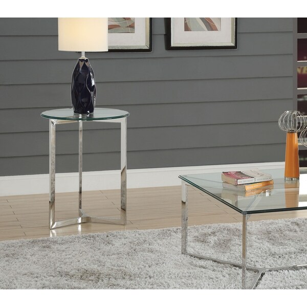 Acme Volusius Glass End Table in Stainless Steel