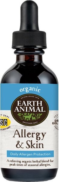 Earth Animal Natural Remedies Allergy and Skin Liquid Homeopathic Allergy Supplement for Dogs and Cats， 2-oz bottle